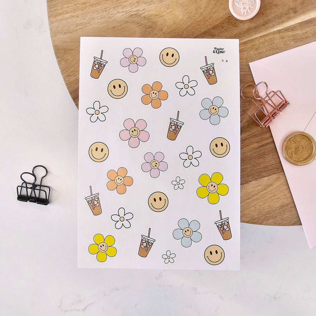 Autocollants - 74. Marguerites smiley et café glacé / Stickers