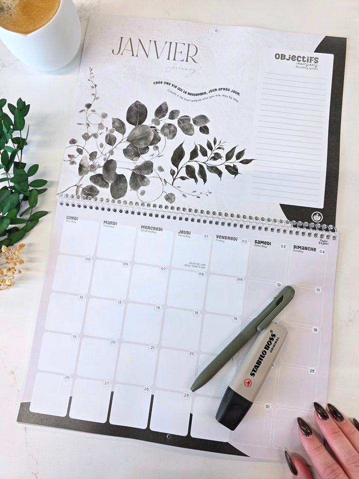 02 - Calendrier mural 2026 - Eucalyptus - Bilingue