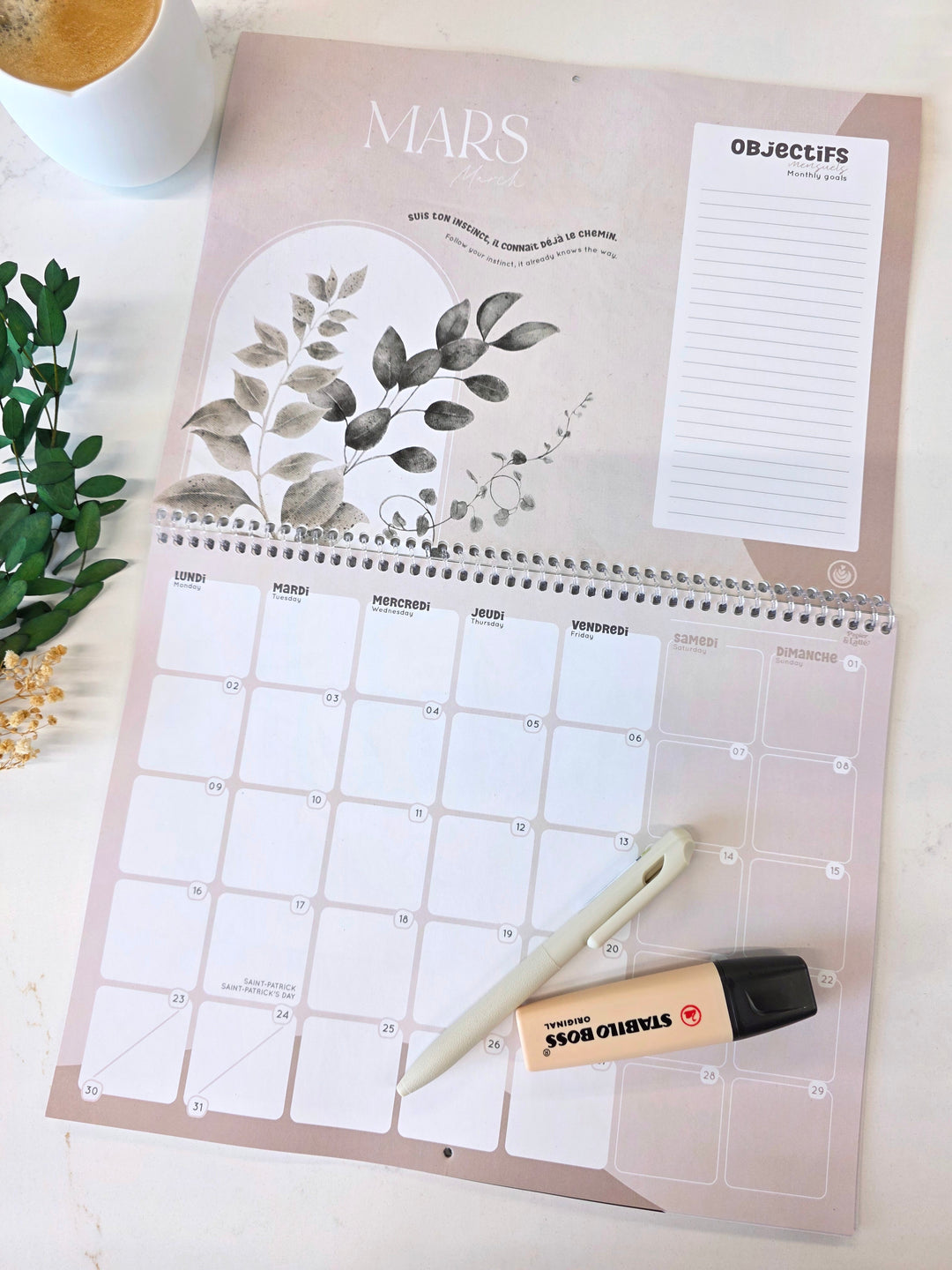 02 - Calendrier mural 2026 - Eucalyptus - Bilingue