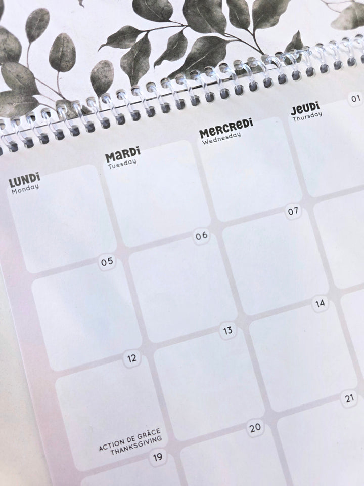 02 - Calendrier mural 2026 - Eucalyptus - Bilingue