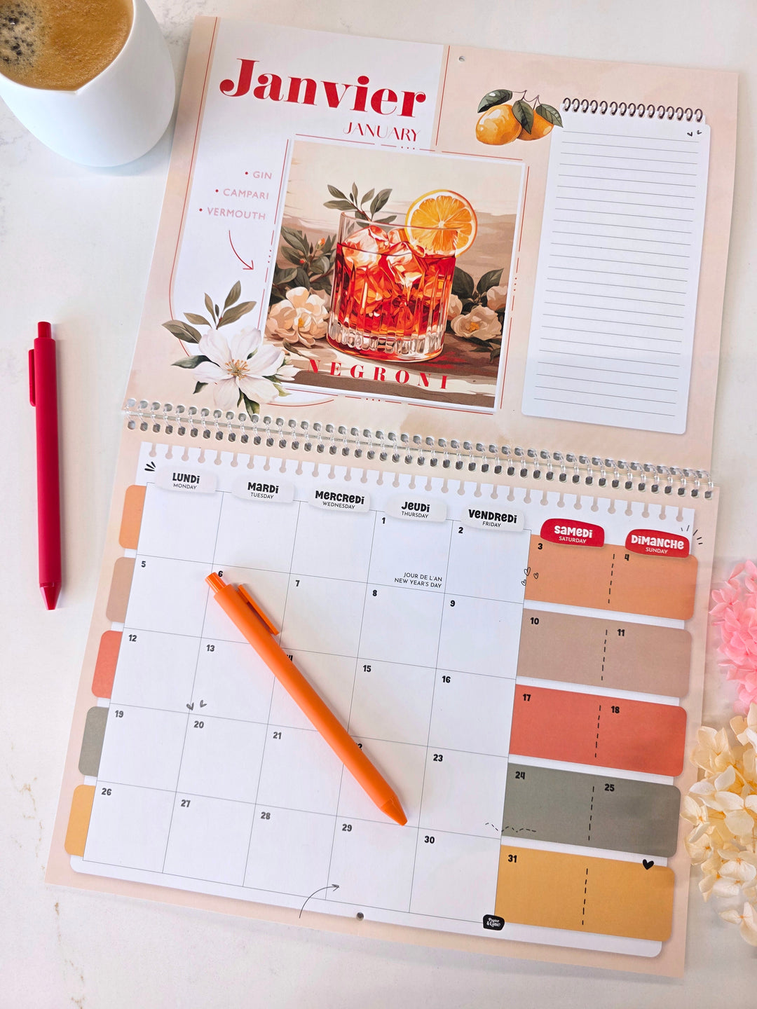 03 - Calendrier mural 2026 - Cocktails - Bilingue