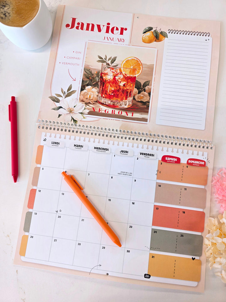 03 - Calendrier mural 2026 - Cocktails - Bilingue