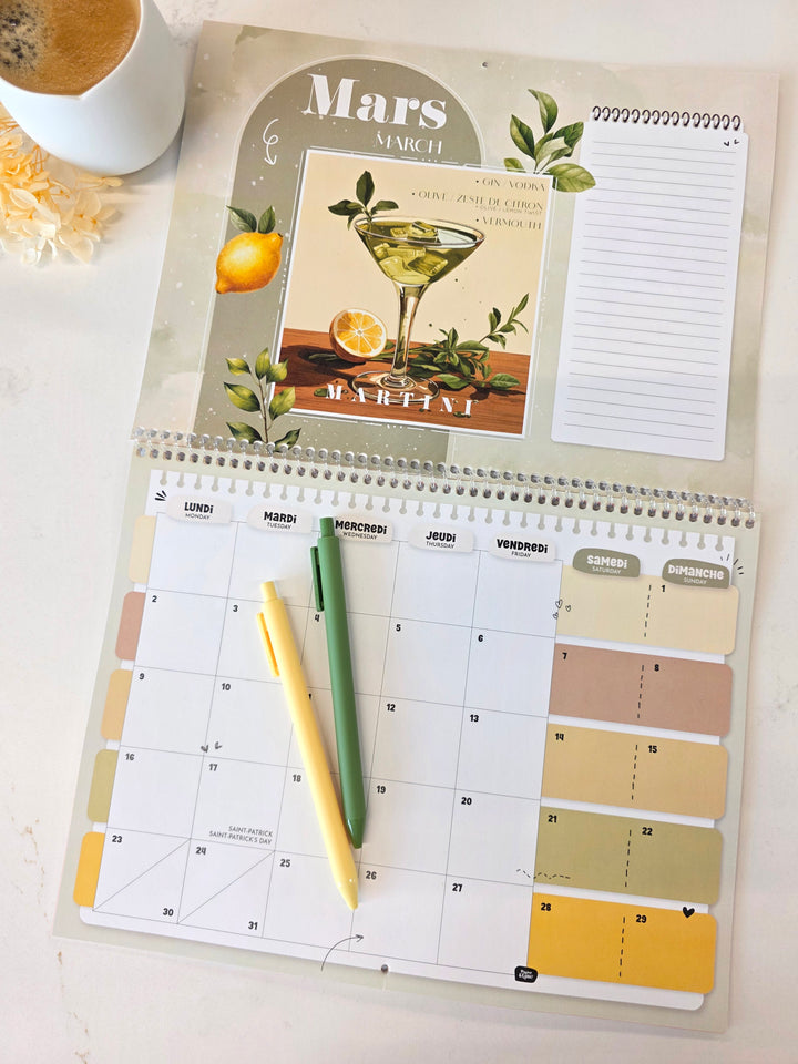 03 - Calendrier mural 2026 - Cocktails - Bilingue