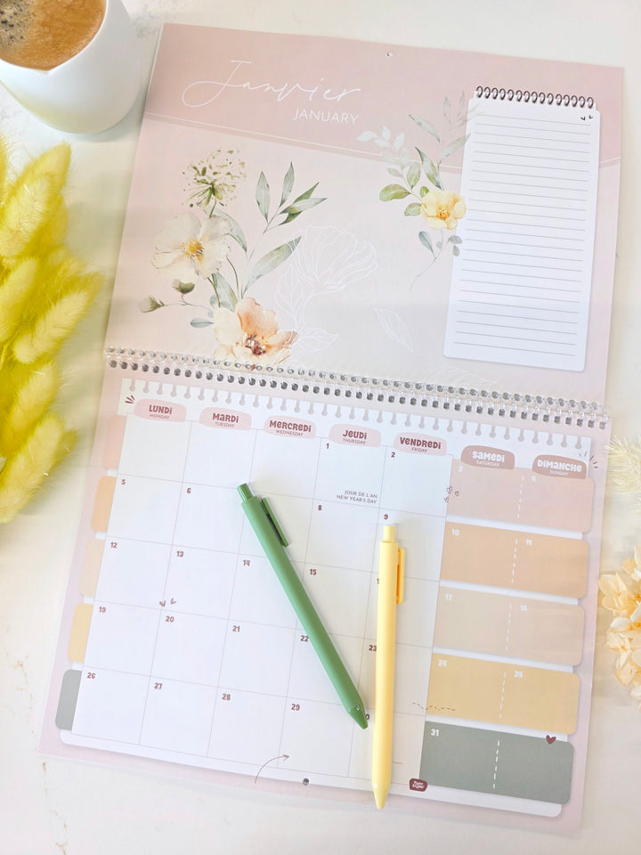 01 - Calendrier mural 2026 - Fleuri - Bilingue