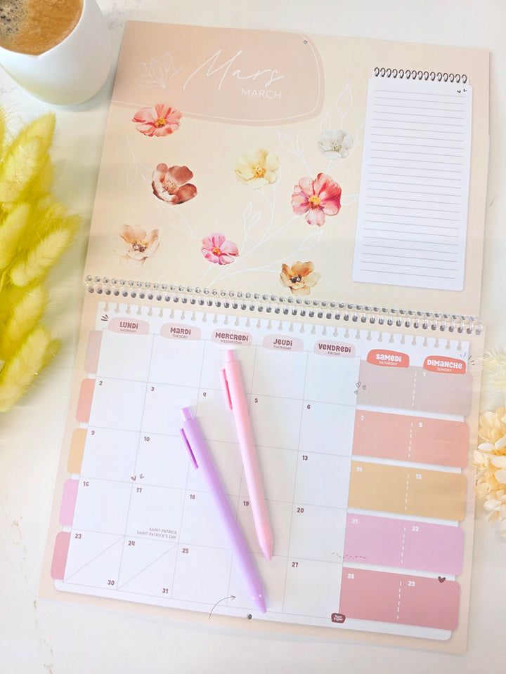 01 - Calendrier mural 2026 - Fleuri - Bilingue