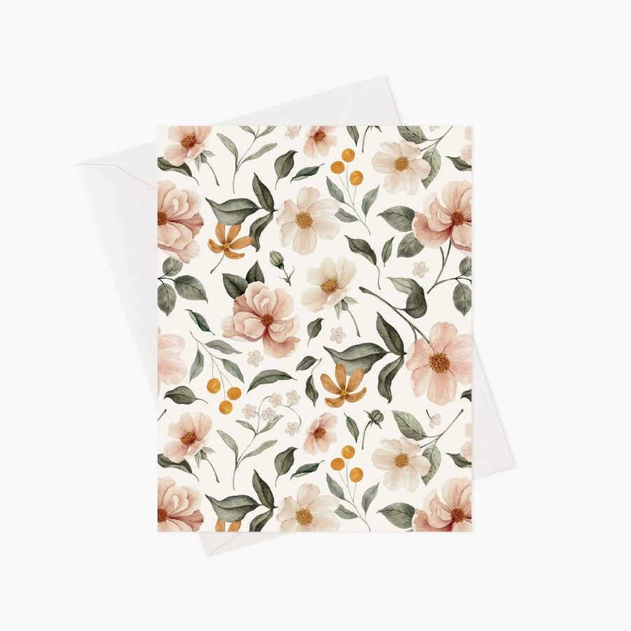 Carte de souhaits - Roses Et Fleurs Ocres - illustrée par Marie-Lise (enveloppe incluse)