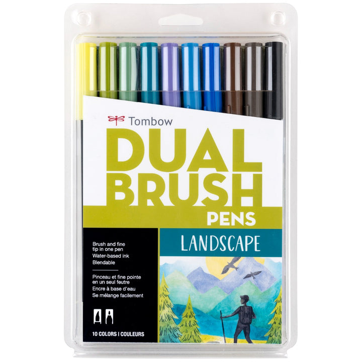 Stylo-pinceau double embout - Paysage - Ensemble de 10