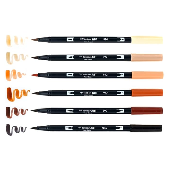 Stylo-pinceau double embout - Palette de portrait - Ensemble de 6