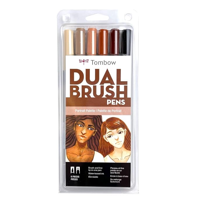 Stylo-pinceau double embout - Palette de portrait - Ensemble de 6