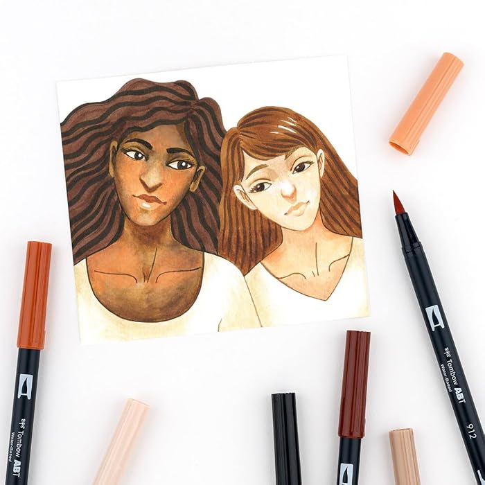 Stylo-pinceau double embout - Palette de portrait - Ensemble de 6