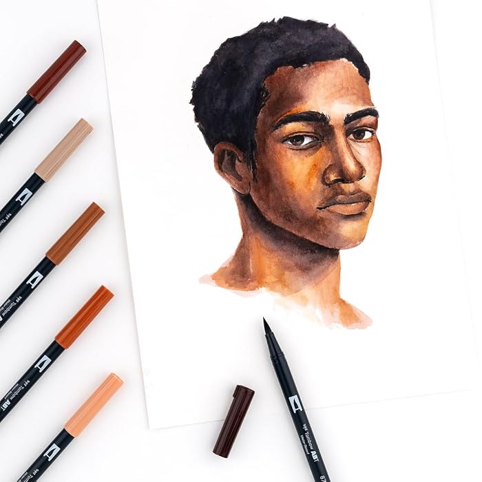 Stylo-pinceau double embout - Palette de portrait - Ensemble de 6