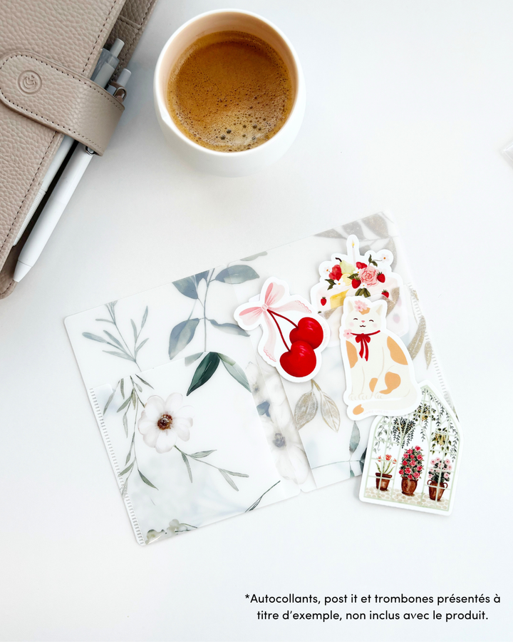 Mini chemise - Rangement d'autocollants - A6 - Jardin floral blanc