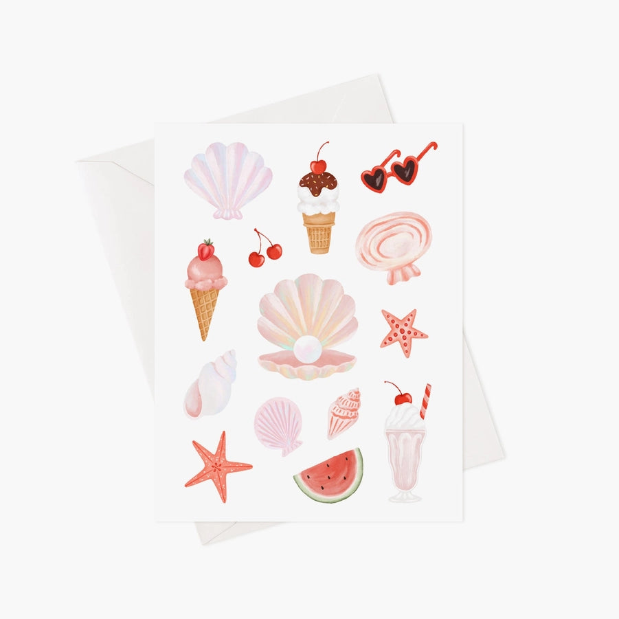 Carte de souhaits - Journée à la plage - illustrée par Marie-Lise (enveloppe incluse)