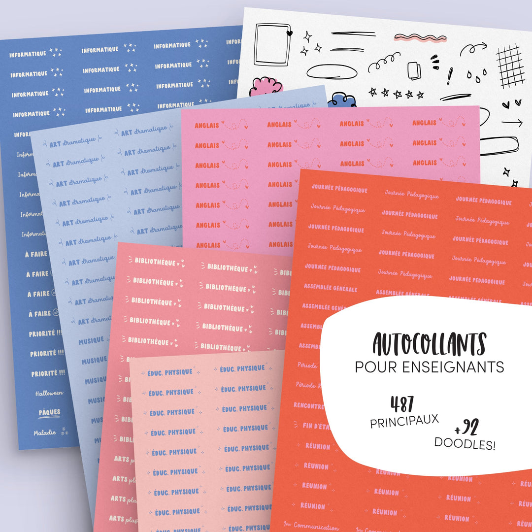 Ensemble de 579 autocollants 2025-2026 pour enseignants - Colorés