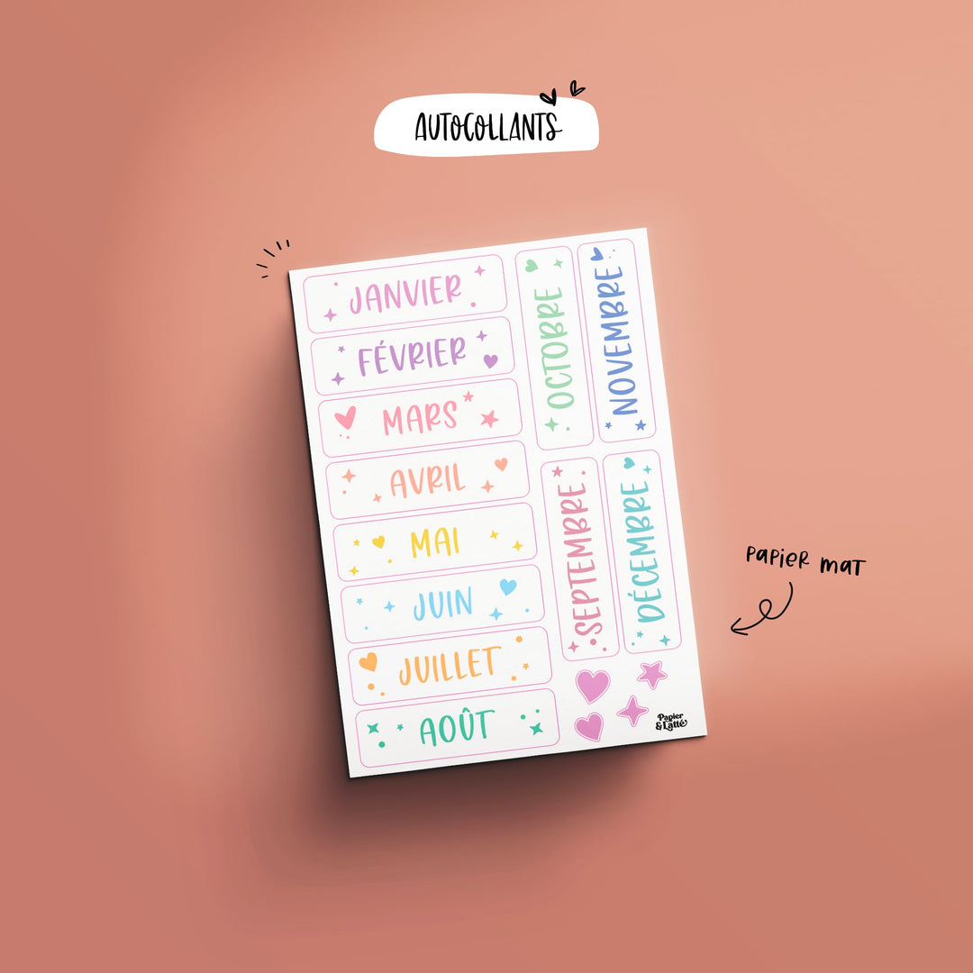 Feuille d'autocollants - Mois - Kawaii