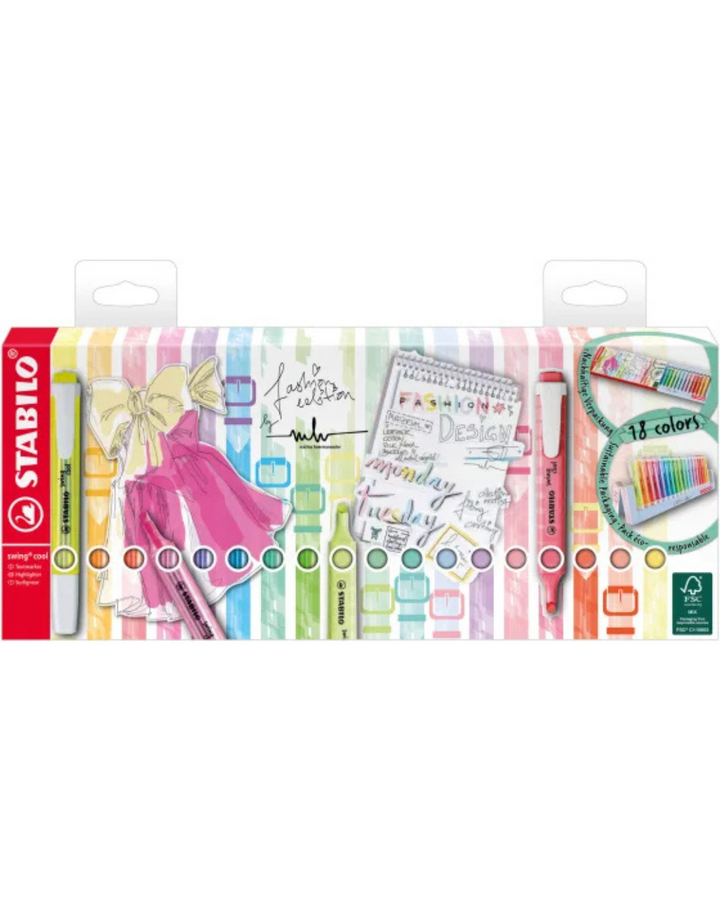 Ensemble de 18 - Surligneurs Swing cool - 10 Couleurs Pastel & 8 Couleurs fluo