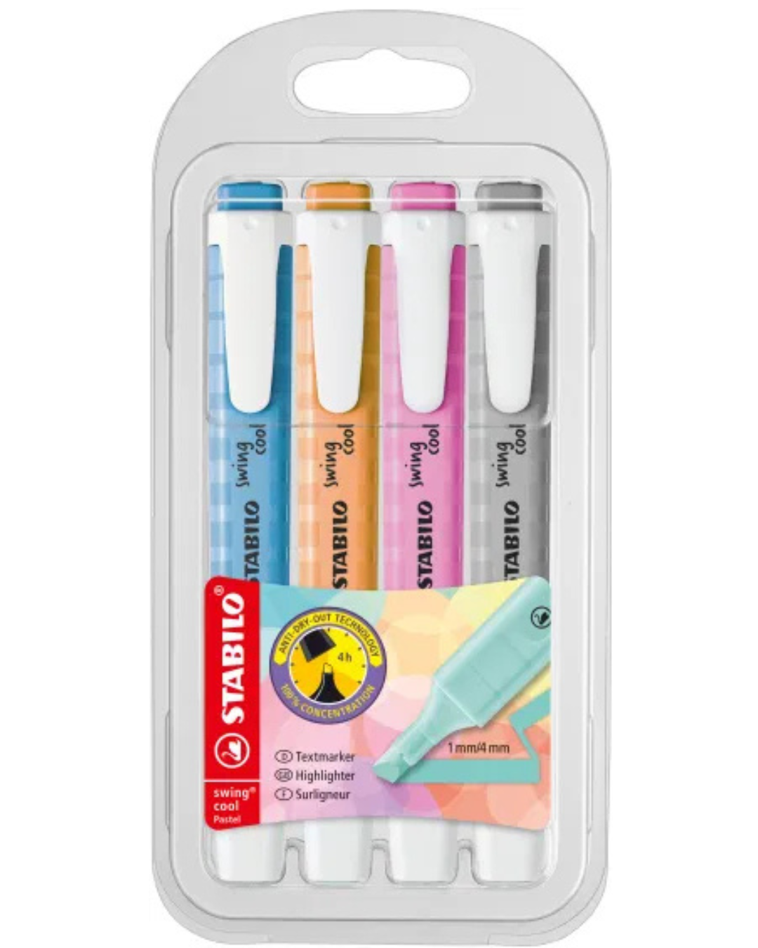 Ensemble de 4 - Surligneurs Swing cool - Couleurs Pastel - Tons froid
