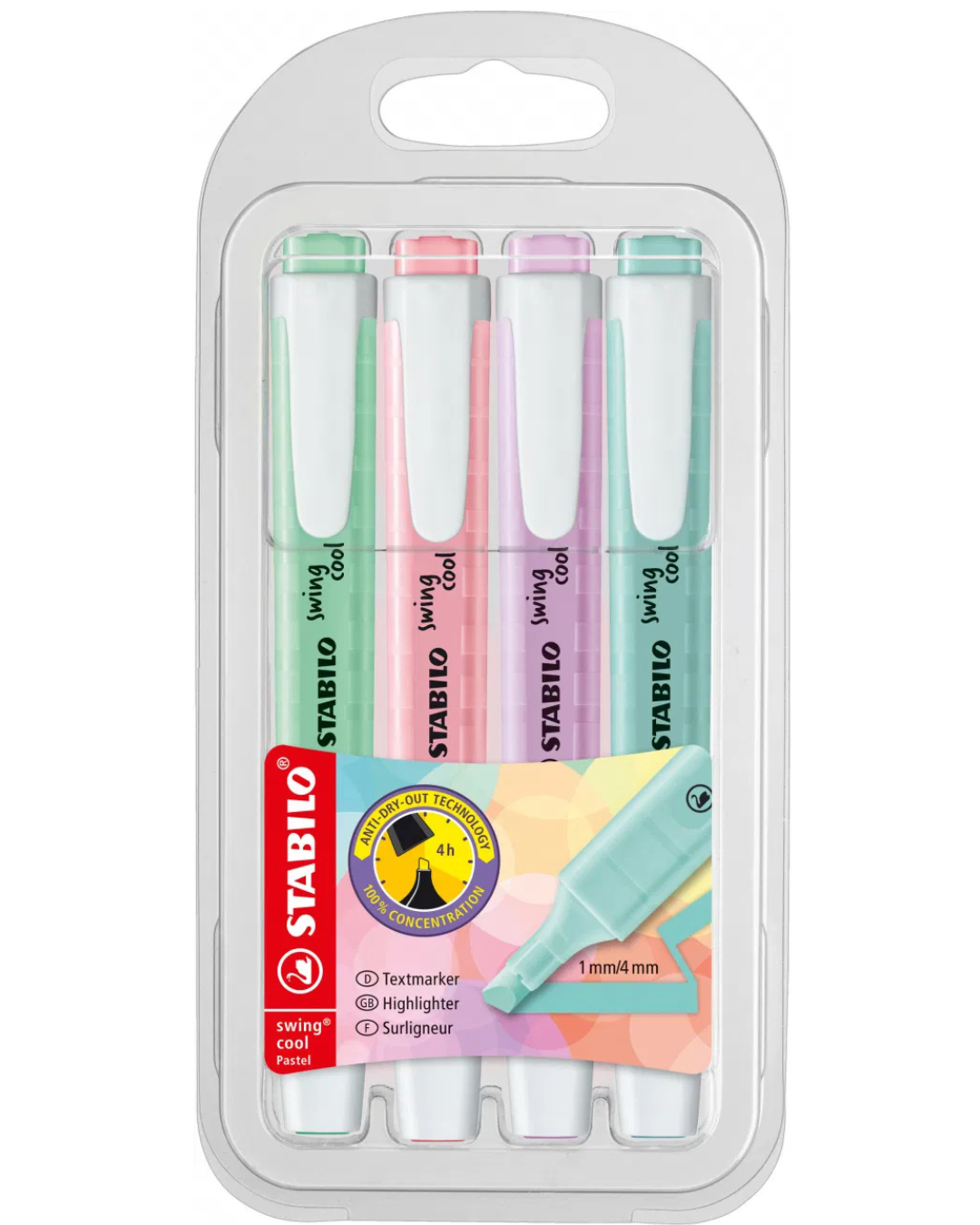Ensemble de 4 - Surligneurs Swing cool - Couleurs Pastel - Tons doux