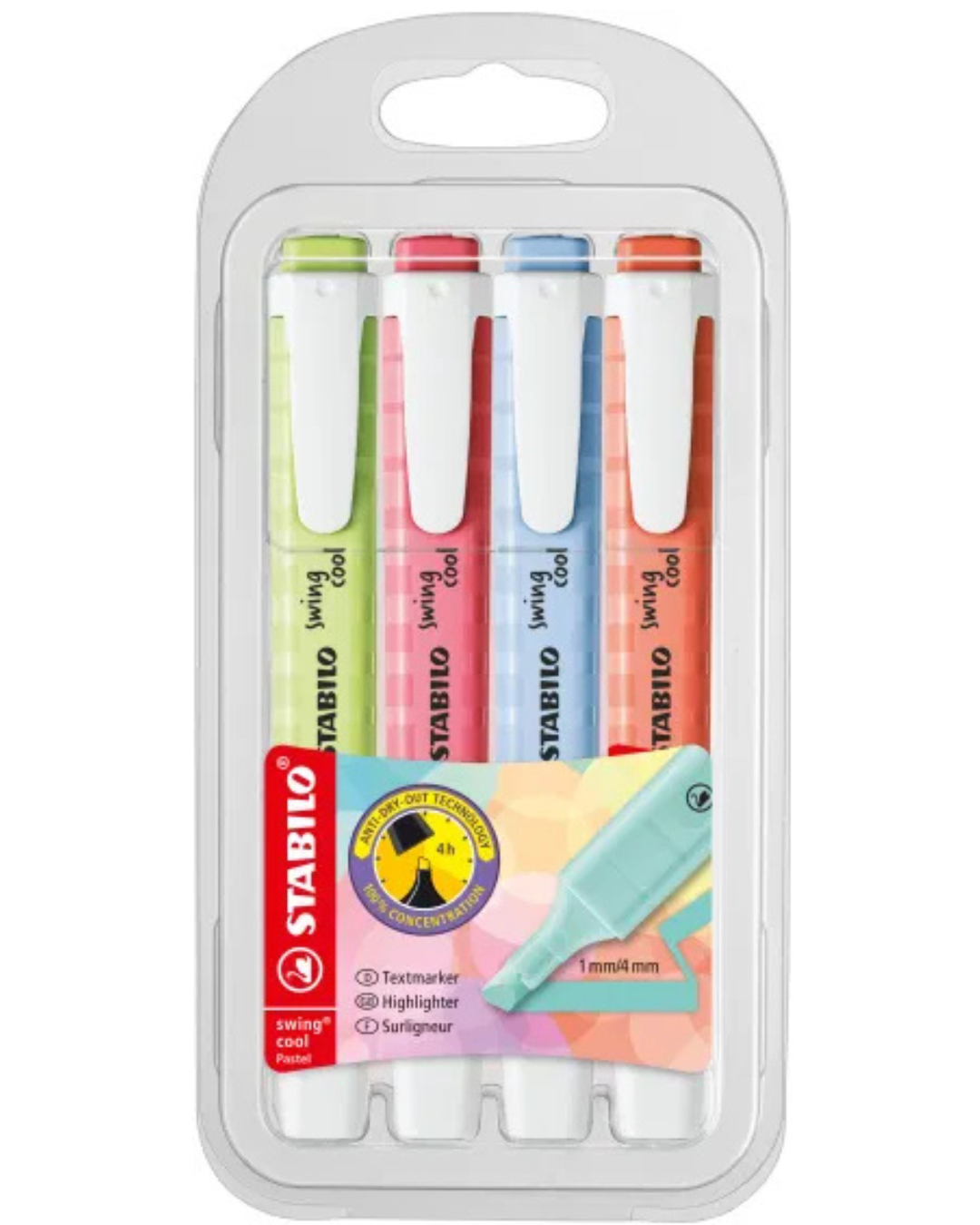 Ensemble de 4 - Surligneurs Swing cool - Couleurs Pastel - Teintes vives