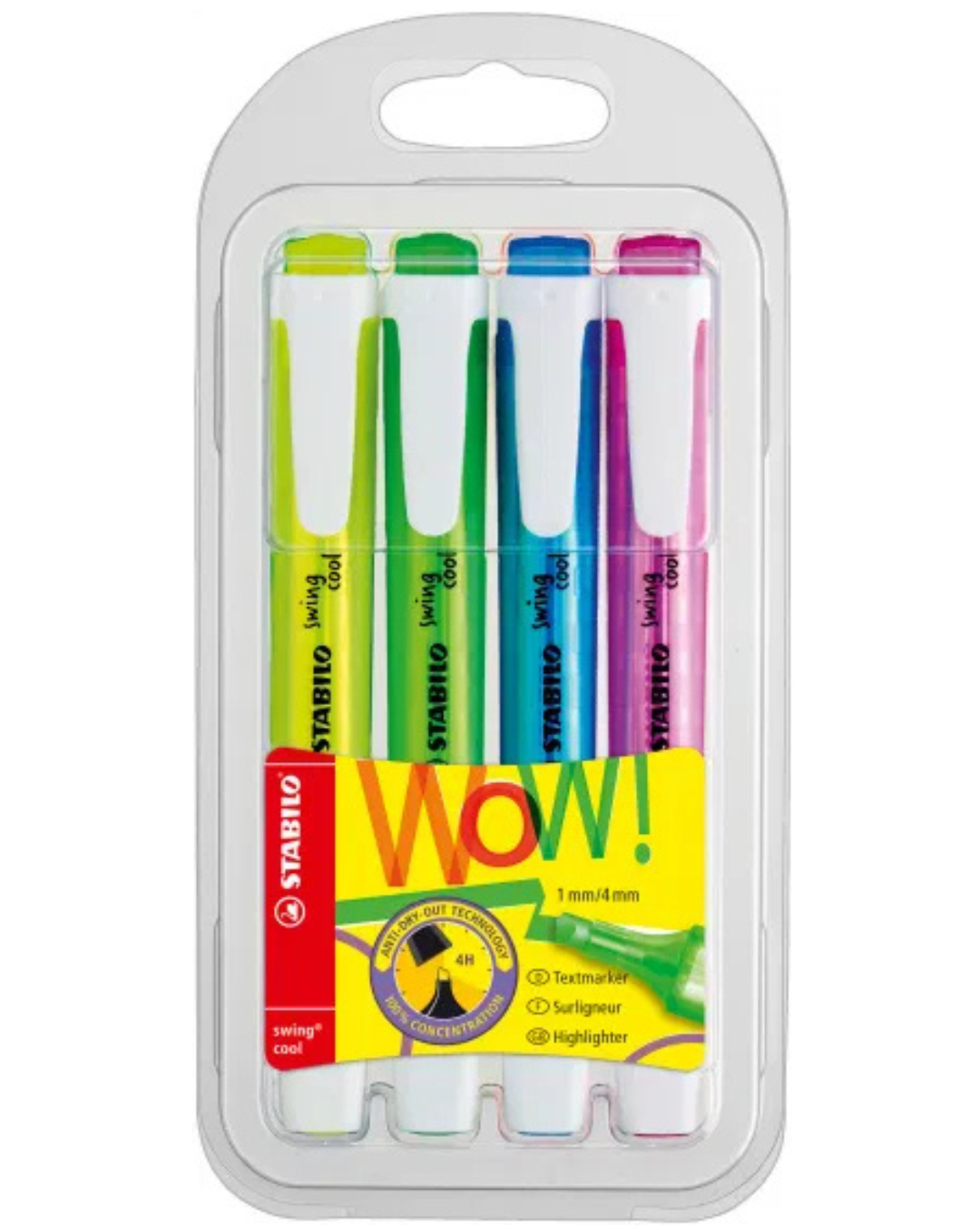 Ensemble de 4 - Surligneurs Swing cool - Couleurs Fluorescentes