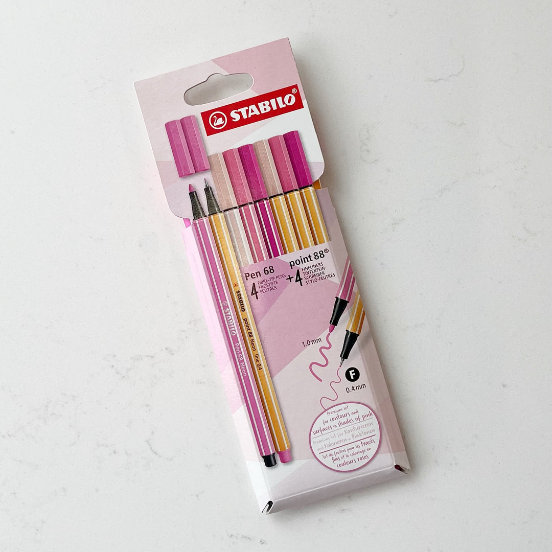 Étui de 8 stylos roses - 4 Pen 68 + 4 point 88