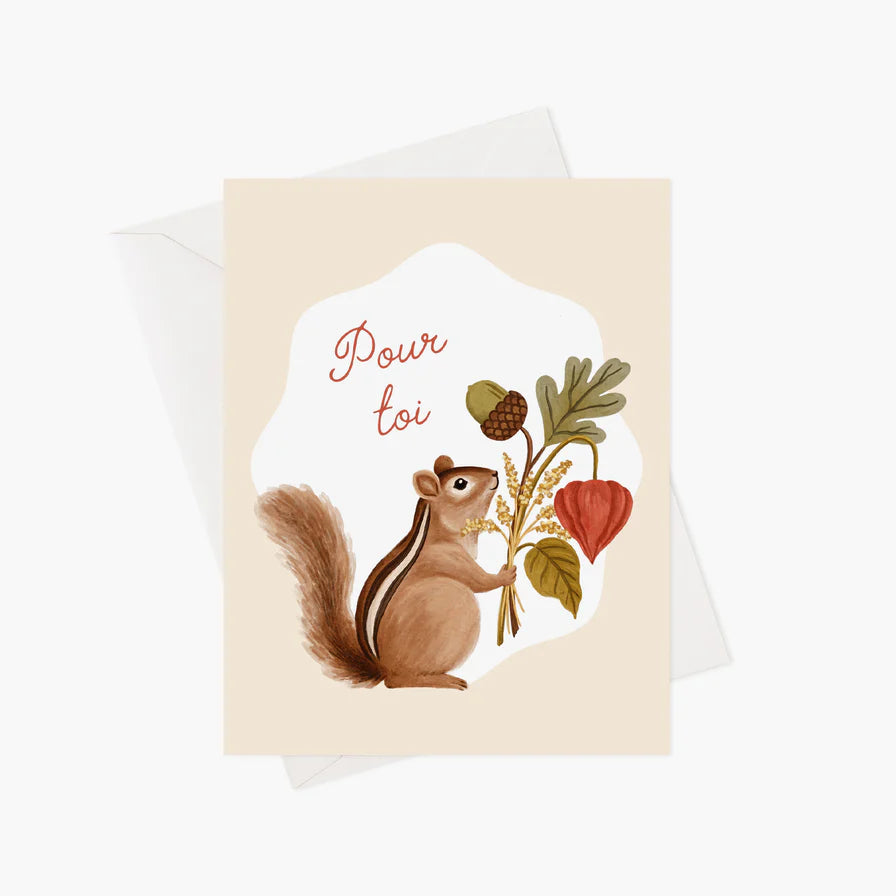 Tamia d'automne - Carte de souhaits - illustrée par Marie-Lise (enveloppe incluse)