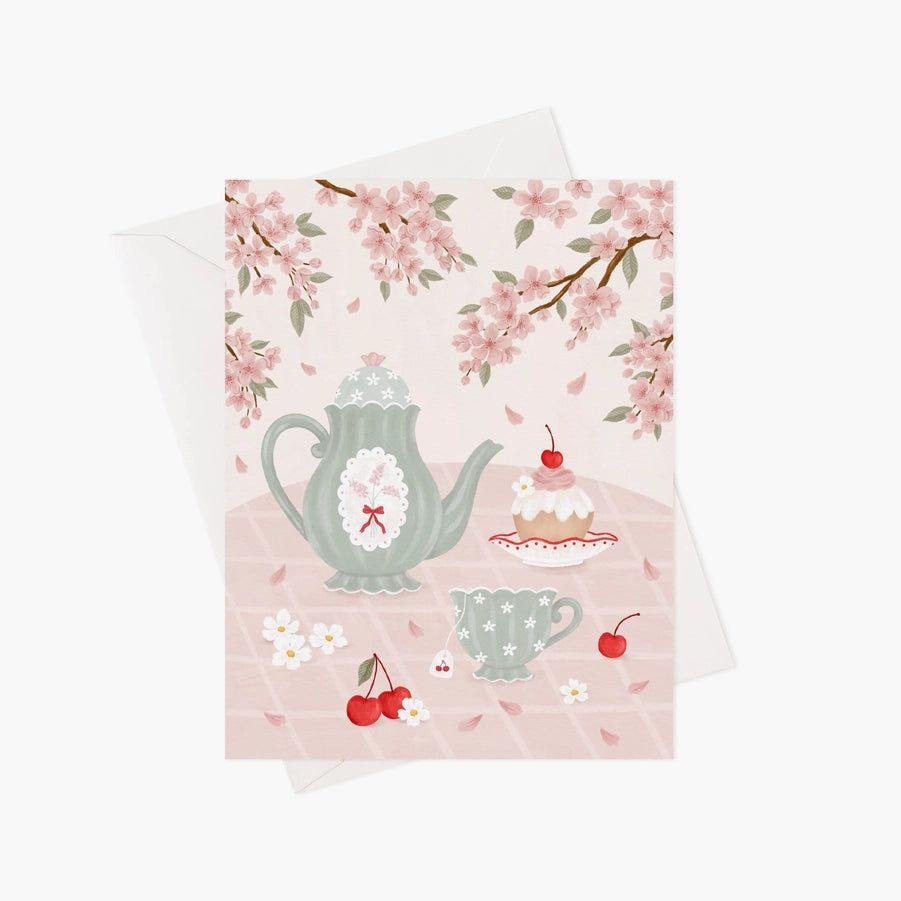 Carte de souhaits - Thé Sous Les Sakuras - illustrée par Marie-Lise (enveloppe incluse)