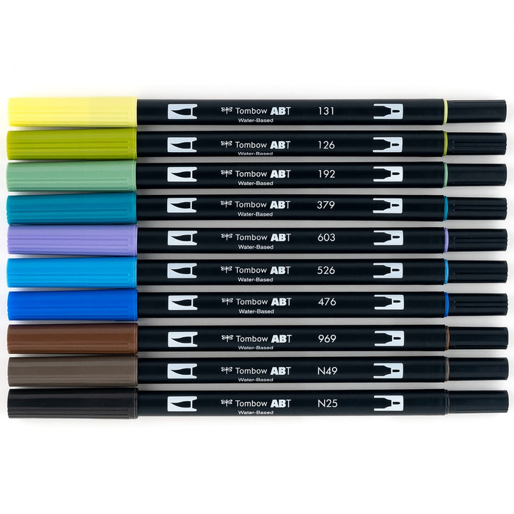 Stylo-pinceau double embout - Paysage - Ensemble de 10