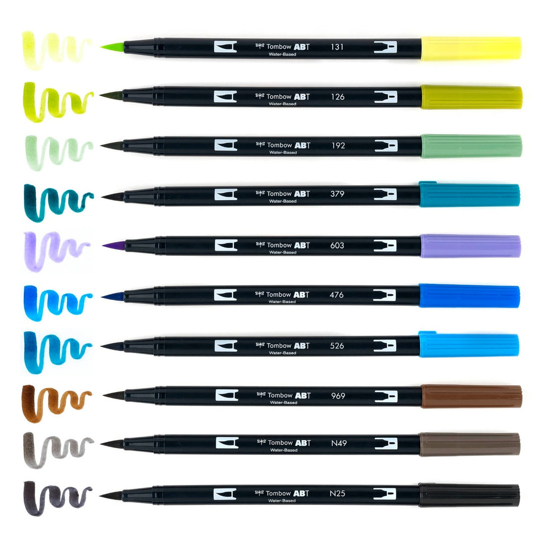 Stylo-pinceau double embout - Paysage - Ensemble de 10