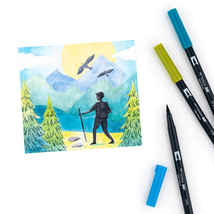 Stylo-pinceau double embout - Paysage - Ensemble de 10