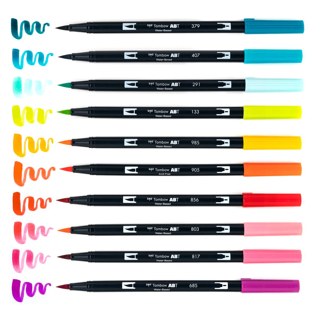 Stylo-pinceau double embout - Tropical - Ensemble de 10