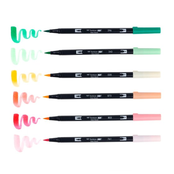 Stylo-pinceau double embout - Pêche - Ensemble de 6