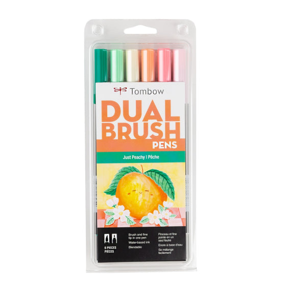 Stylo-pinceau double embout - Pêche - Ensemble de 6