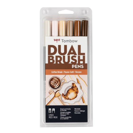 Stylo-pinceau double embout - Pause-Café - Ensemble de 6