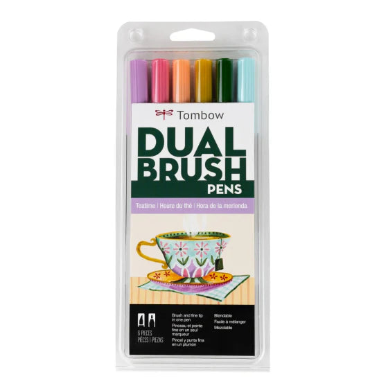 Stylo-pinceau double embout - Heure du thé - Ensemble de 6