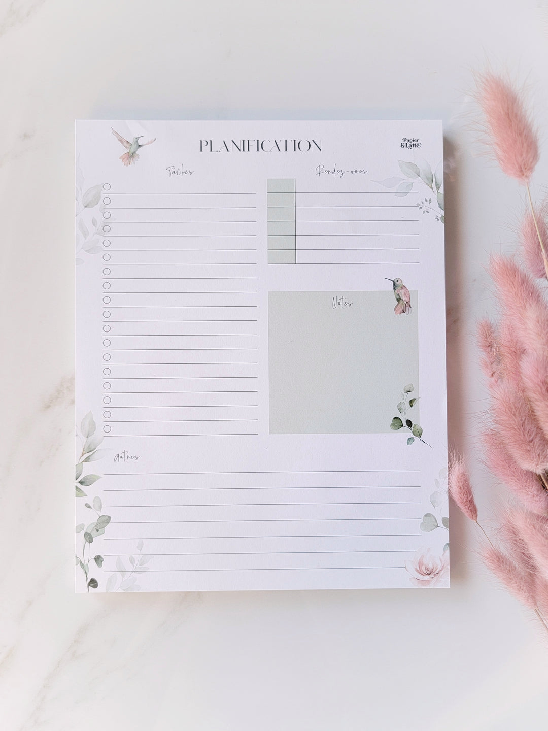 Petits oiseaux et eucalyptus - GRAND Bloc-notes