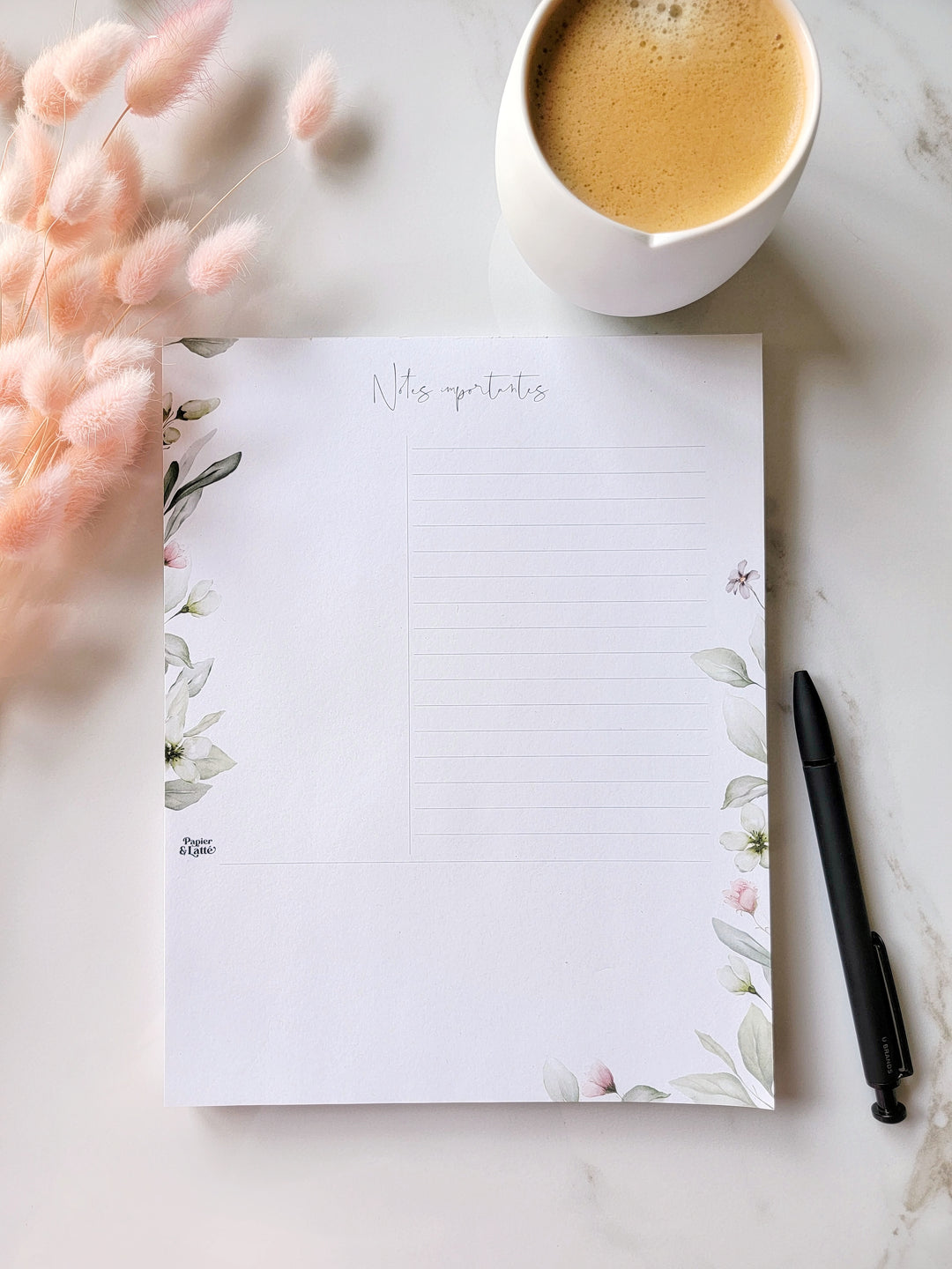 Prise de notes - Eucalyptus et fleurs - GRAND Bloc-notes