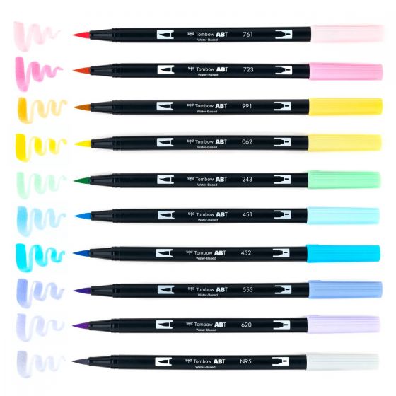 Stylo-pinceau double embout - Pastel- Ensemble de 10