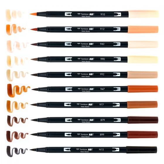 Stylo-pinceau double embout - Beiges et bruns - Ensemble de 10