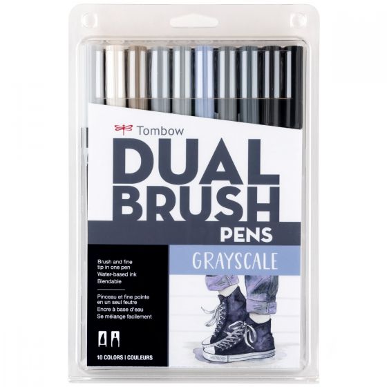 Stylo-pinceau double embout - Nuances de gris - Ensemble de 10