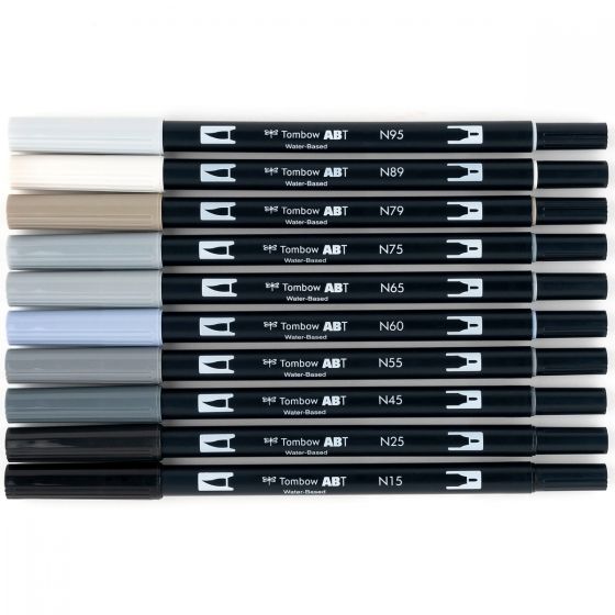 Stylo-pinceau double embout - Nuances de gris - Ensemble de 10