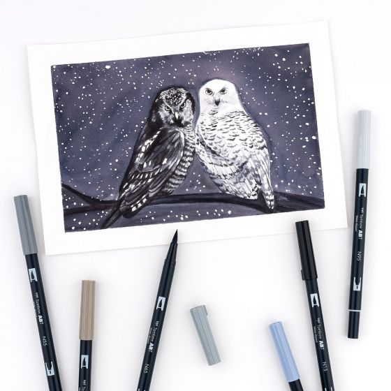 Stylo-pinceau double embout - Nuances de gris - Ensemble de 10