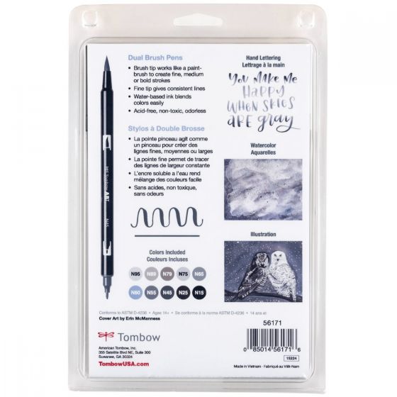 Stylo-pinceau double embout - Nuances de gris - Ensemble de 10