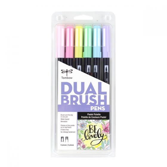 Stylo-pinceau double embout - Pastel - Ensemble de 6