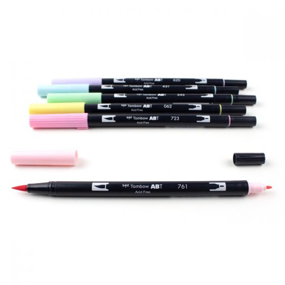 Stylo-pinceau double embout - Pastel - Ensemble de 6