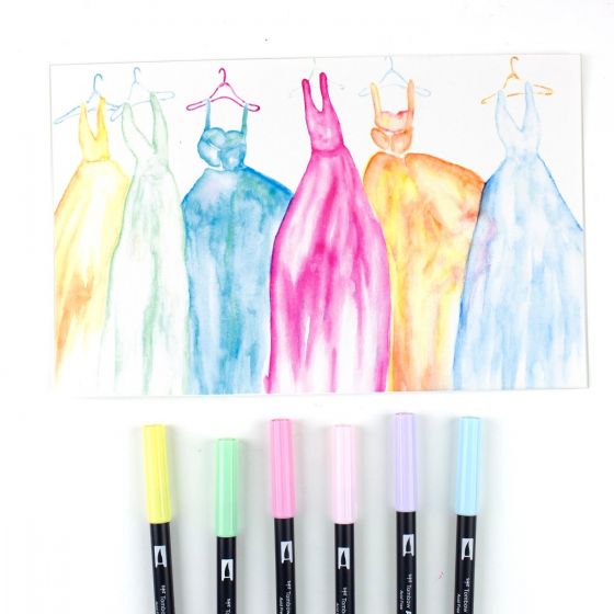 Stylo-pinceau double embout - Pastel - Ensemble de 6