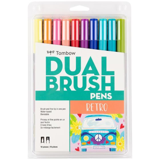 Stylo-pinceau double embout - Rétro - Ensemble de 10