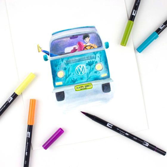 Stylo-pinceau double embout - Rétro - Ensemble de 10