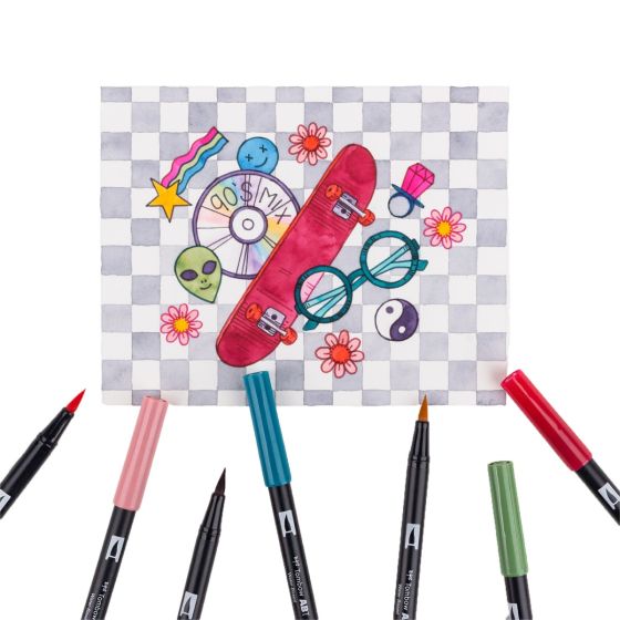 Stylo-pinceau double embout - 90's - Ensemble de 10
