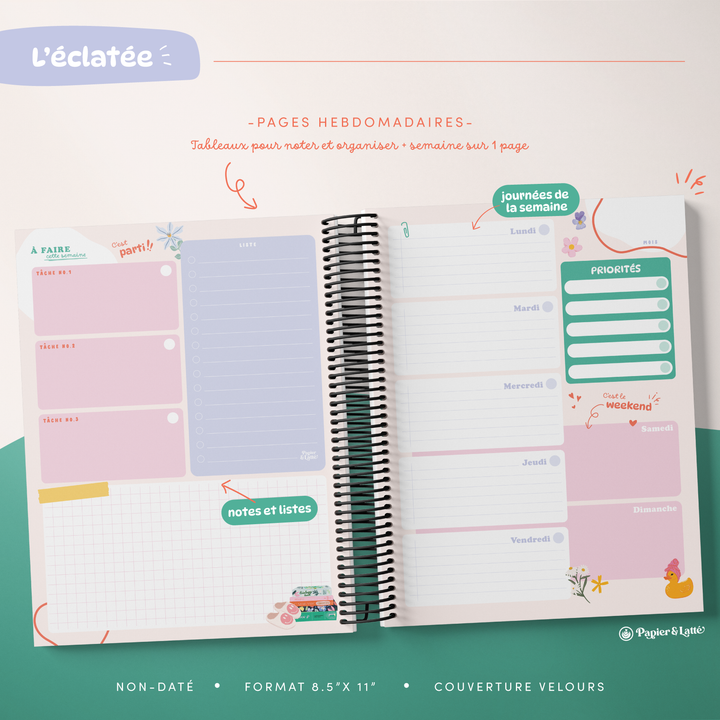 Agenda 8,5 x 11 po - Hebdomadaire non-daté - L&
